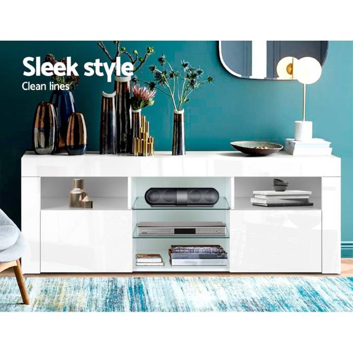 Artiss TV Cabinet Entertainment Unit Stand RGB LED Gloss Furniture 145cm White