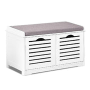 Artiss Fabric Shoe Bench with Drawers - White & Grey