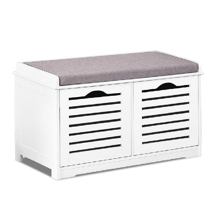 Artiss Fabric Shoe Bench with Drawers - White & Grey