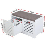 Artiss Fabric Shoe Bench with Drawers - White & Grey
