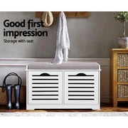 Artiss Fabric Shoe Bench with Drawers - White & Grey
