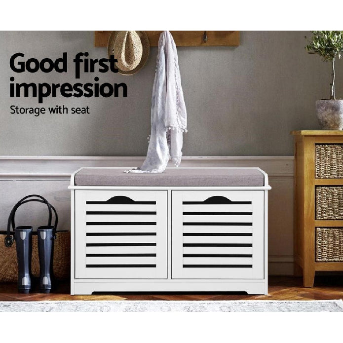 Artiss Fabric Shoe Bench with Drawers - White & Grey