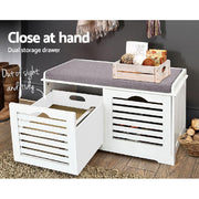 Artiss Fabric Shoe Bench with Drawers - White & Grey