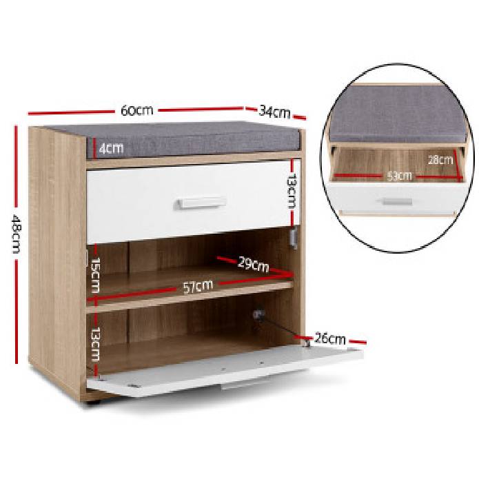 Artiss Shoe Cabinet Bench Shoes Storage Organiser Rack Fabric Seat Wooden Cupboard Up to 8 pairs