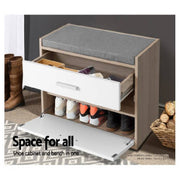 Artiss Shoe Cabinet Bench Shoes Storage Organiser Rack Fabric Seat Wooden Cupboard Up to 8 pairs