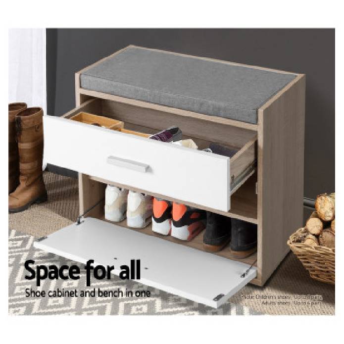 Artiss Shoe Cabinet Bench Shoes Storage Organiser Rack Fabric Seat Wooden Cupboard Up to 8 pairs