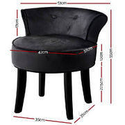 Artiss Velvet Vanity Stool Backrest Stools Dressing Table Chair Makeup Bedroom Black