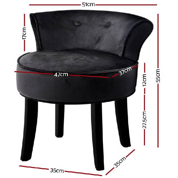Artiss Velvet Vanity Stool Backrest Stools Dressing Table Chair Makeup Bedroom Black