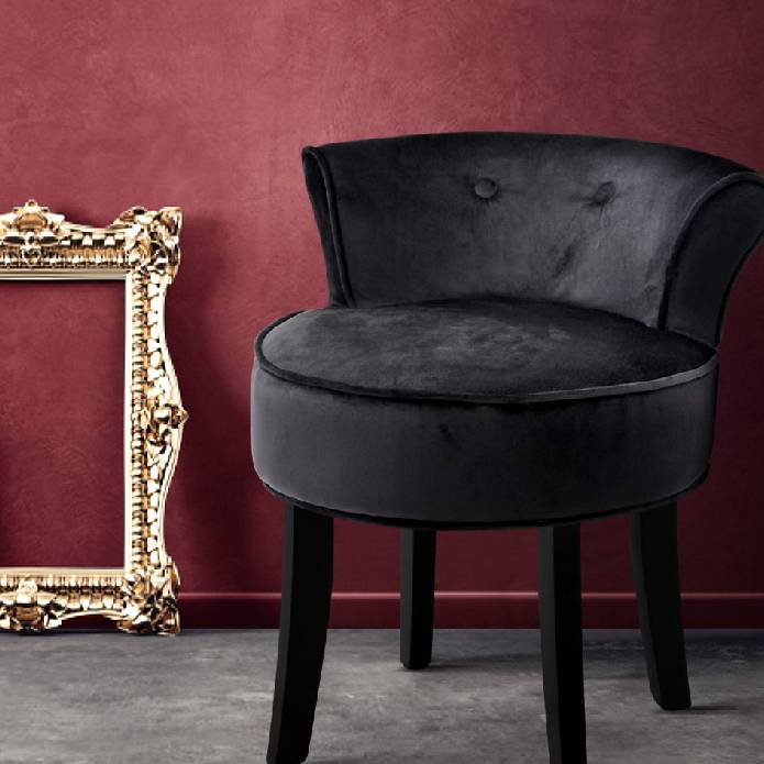 Artiss Velvet Vanity Stool Backrest Stools Dressing Table Chair Makeup Bedroom Black