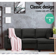 Artiss Sofa Lounge Set 4 Seater Modular Chaise Chair Couch Fabric Dark Grey