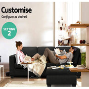 Artiss Sofa Lounge Set 4 Seater Modular Chaise Chair Couch Fabric Dark Grey