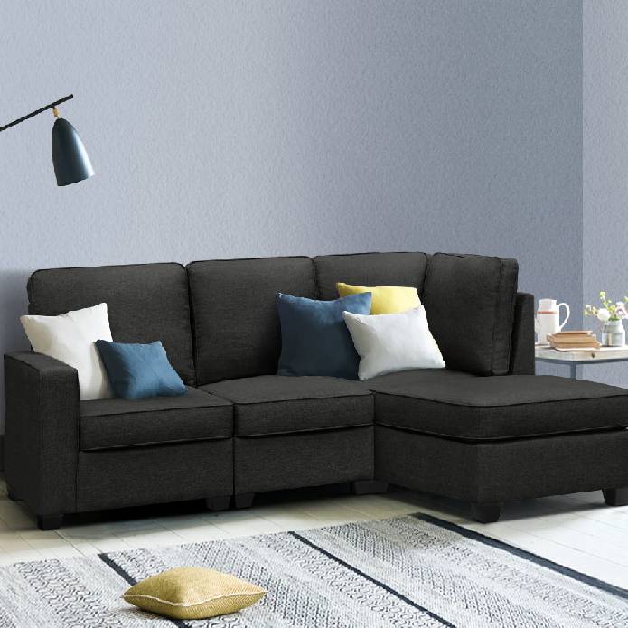 Artiss Sofa Lounge Set 4 Seater Modular Chaise Chair Couch Fabric Dark Grey