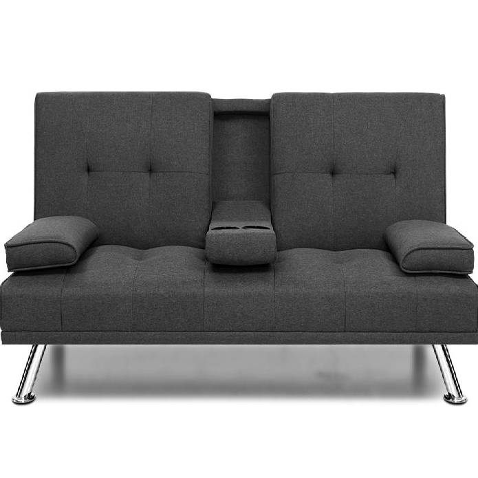 Artiss Linen Fabric 3 Seater Sofa Bed Recliner Lounge Couch Cup Holder Futon Dark Grey