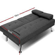 Artiss Linen Fabric 3 Seater Sofa Bed Recliner Lounge Couch Cup Holder Futon Dark Grey