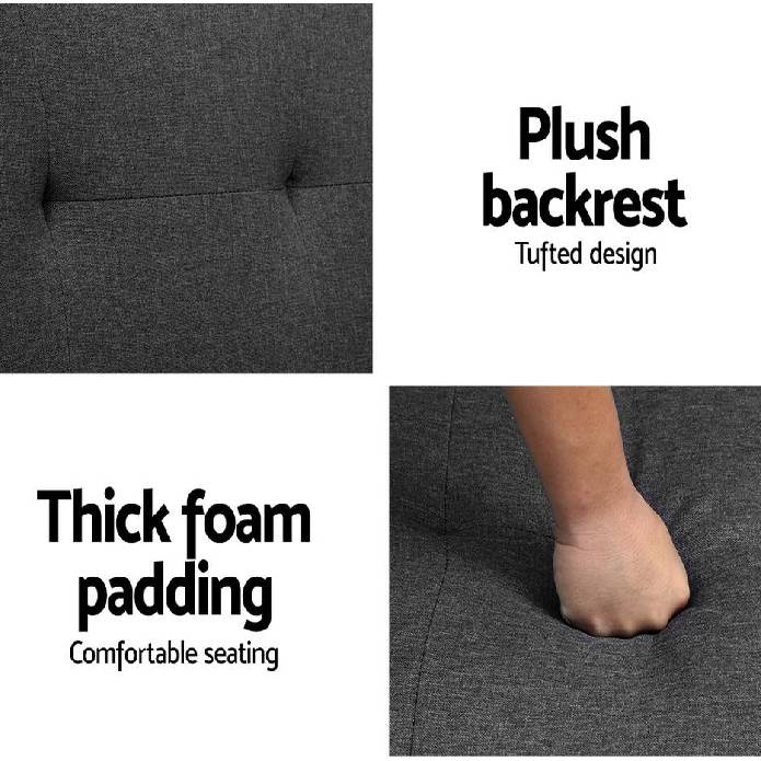 Artiss Linen Fabric 3 Seater Sofa Bed Recliner Lounge Couch Cup Holder Futon Dark Grey