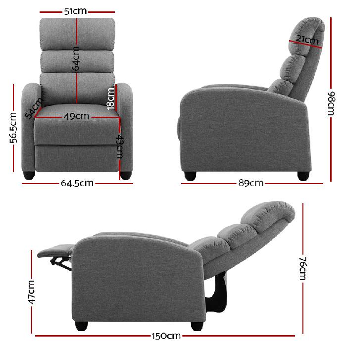 Artiss Luxury Recliner Chair Chairs Lounge Armchair Sofa Fabric Cover Grey