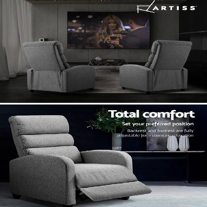 Artiss Luxury Recliner Chair Chairs Lounge Armchair Sofa Fabric Cover Grey