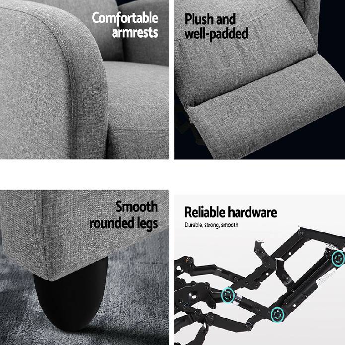 Artiss Luxury Recliner Chair Chairs Lounge Armchair Sofa Fabric Cover Grey