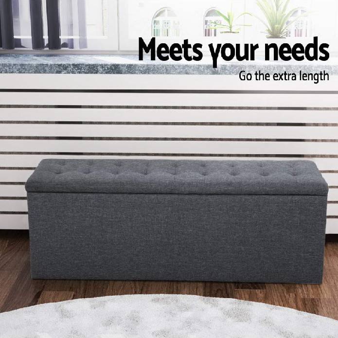 Artiss Storage Ottoman Blanket Box Linen Foot Stool Rest Chest Couch Grey