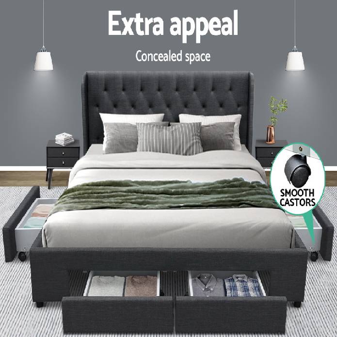 Artiss King Size Bed Frame Base Mattress With Storage Drawer MILA Charcoal