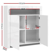 Artiss Buffet Sideboard Cabinet LED High Gloss Storage Cupboard 2 Doors White