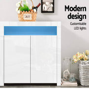 Artiss Buffet Sideboard Cabinet LED High Gloss Storage Cupboard 2 Doors White