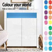 Artiss Buffet Sideboard Cabinet LED High Gloss Storage Cupboard 2 Doors White