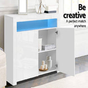 Artiss Buffet Sideboard Cabinet LED High Gloss Storage Cupboard 2 Doors White
