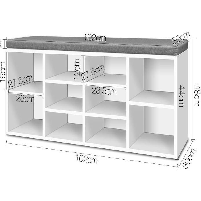 Artiss Fabric Shoe Bench with Storage Cubes - White