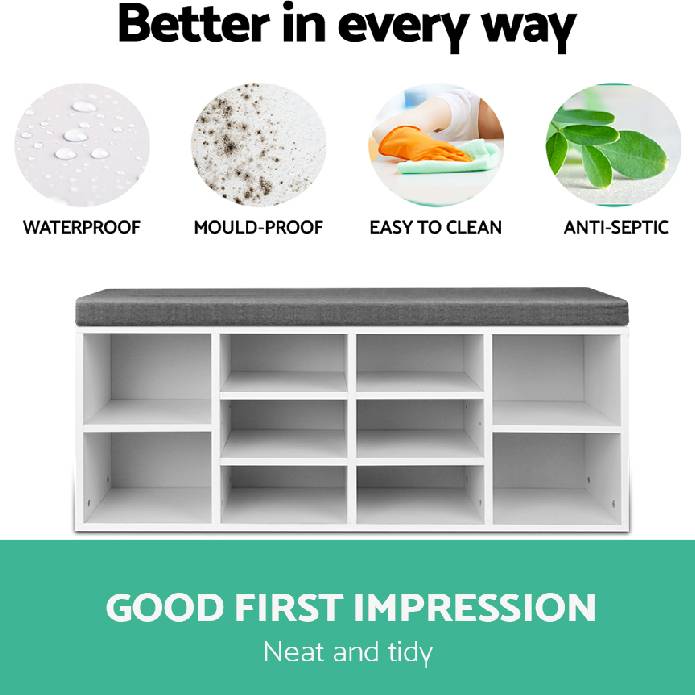 Artiss Fabric Shoe Bench with Storage Cubes - White