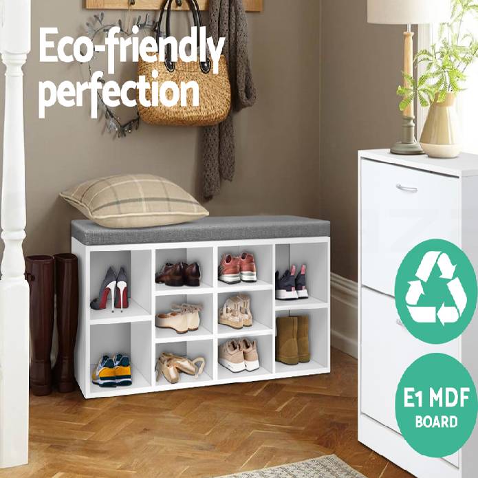 Artiss Fabric Shoe Bench with Storage Cubes - White