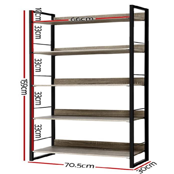 Artiss Bookshelf Wooden Display Shelves Bookcase Shelf Storage Metal Wall Black