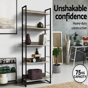 Artiss Bookshelf Wooden Display Shelves Bookcase Shelf Storage Metal Wall Black