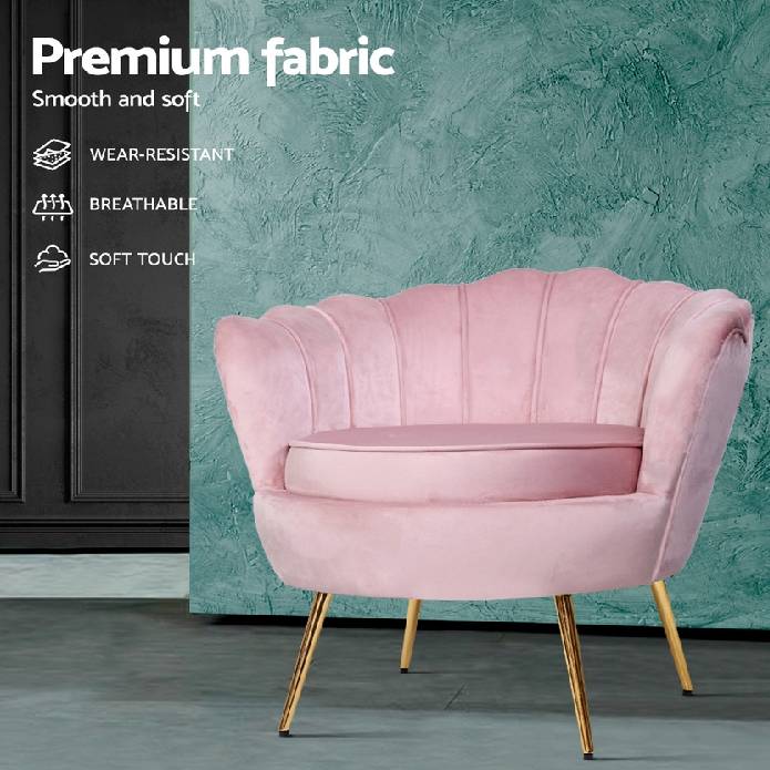 Artiss Armchair Lounge Chair Accent Armchairs Retro Lounge Accent Chair Single Sofa Velvet Shell Back Sea