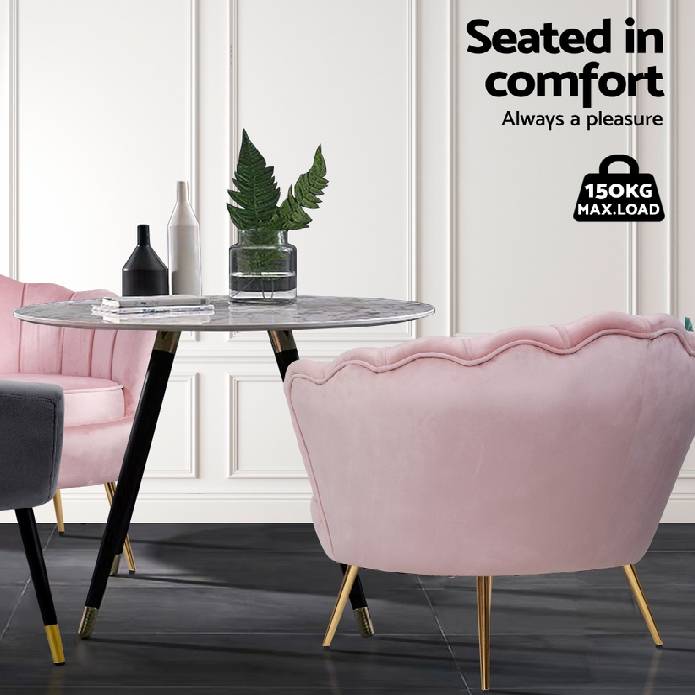 Artiss Armchair Lounge Chair Accent Armchairs Retro Lounge Accent Chair Single Sofa Velvet Shell Back Sea