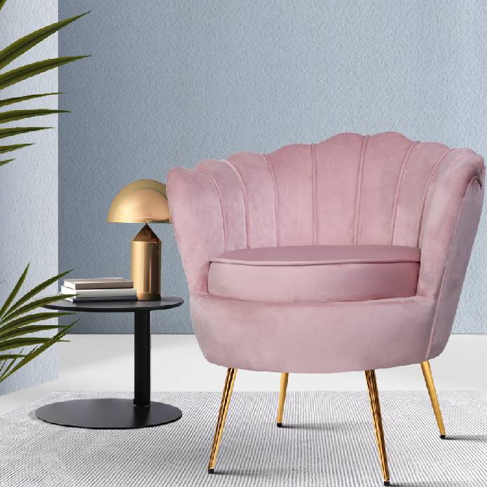 Artiss Armchair Lounge Chair Accent Armchairs Retro Lounge Accent Chair Single Sofa Velvet Shell Back Sea