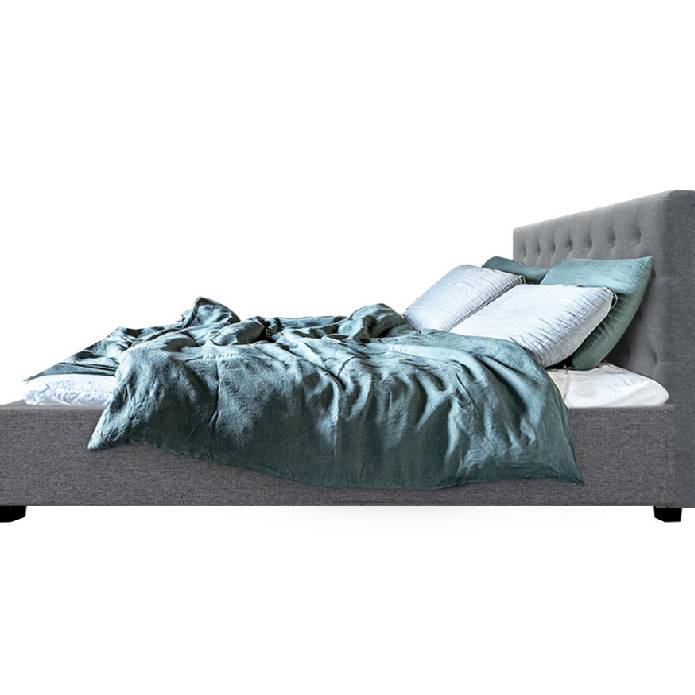 Grey Queen Size Gas Lift Bed Frame With Storage