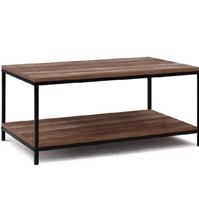 Artiss Coffee Table Wooden Rustic Vintage Storage Shelf Metal Frame Black