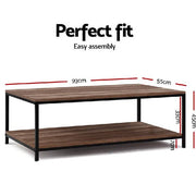 Artiss Coffee Table Wooden Rustic Vintage Storage Shelf Metal Frame Black