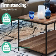 Artiss Coffee Table Wooden Rustic Vintage Storage Shelf Metal Frame Black