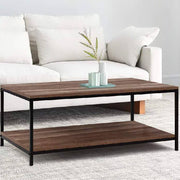 Artiss Coffee Table Wooden Rustic Vintage Storage Shelf Metal Frame Black