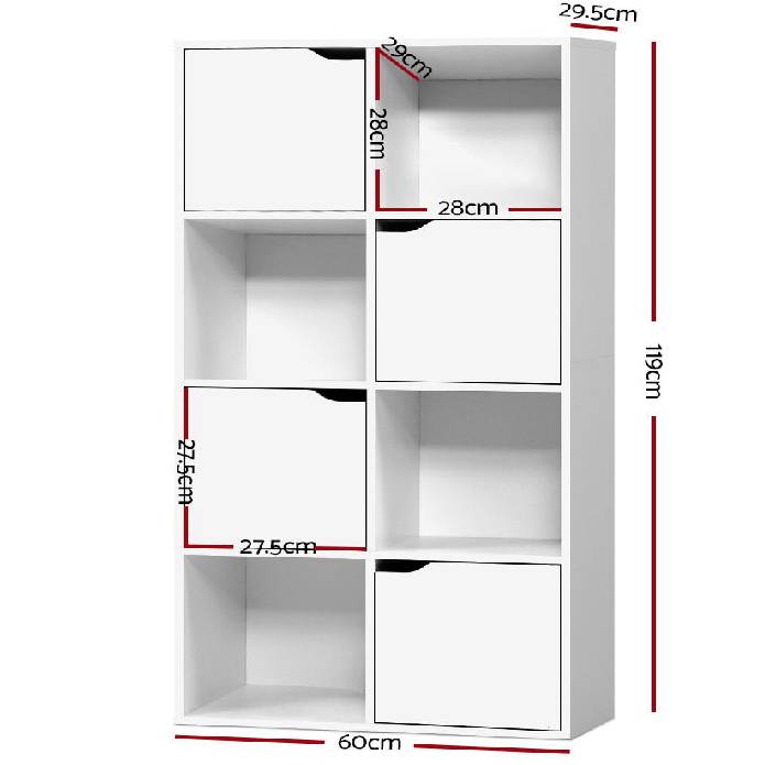 Artiss Display Shelf 8 Cube Storage 4 Door Cabinet Organiser Bookshelf Unit White