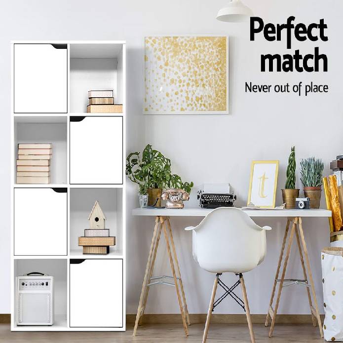 Artiss Display Shelf 8 Cube Storage 4 Door Cabinet Organiser Bookshelf Unit White