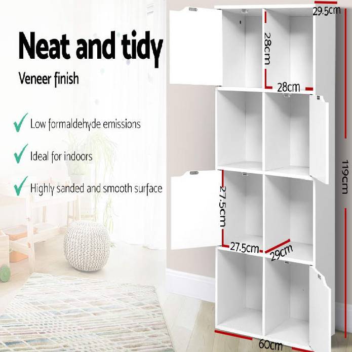 Artiss Display Shelf 8 Cube Storage 4 Door Cabinet Organiser Bookshelf Unit White