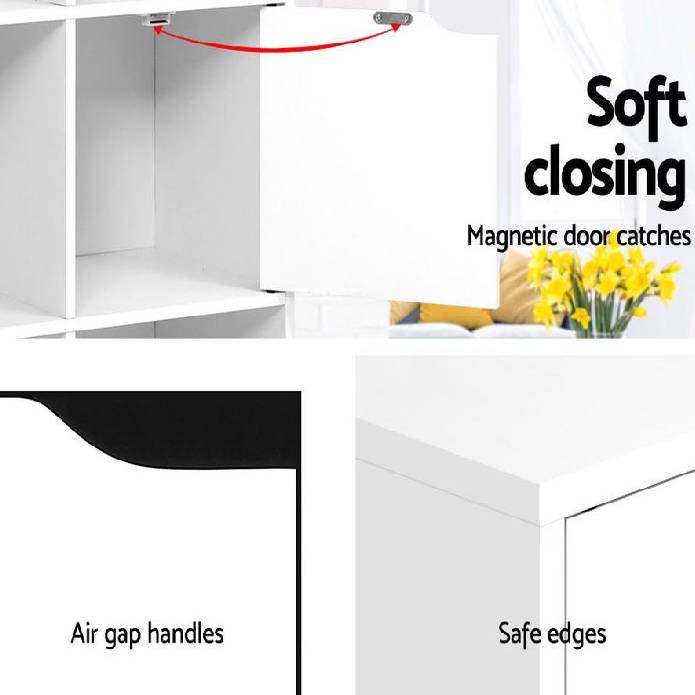 Artiss Display Shelf 8 Cube Storage 4 Door Cabinet Organiser Bookshelf Unit White