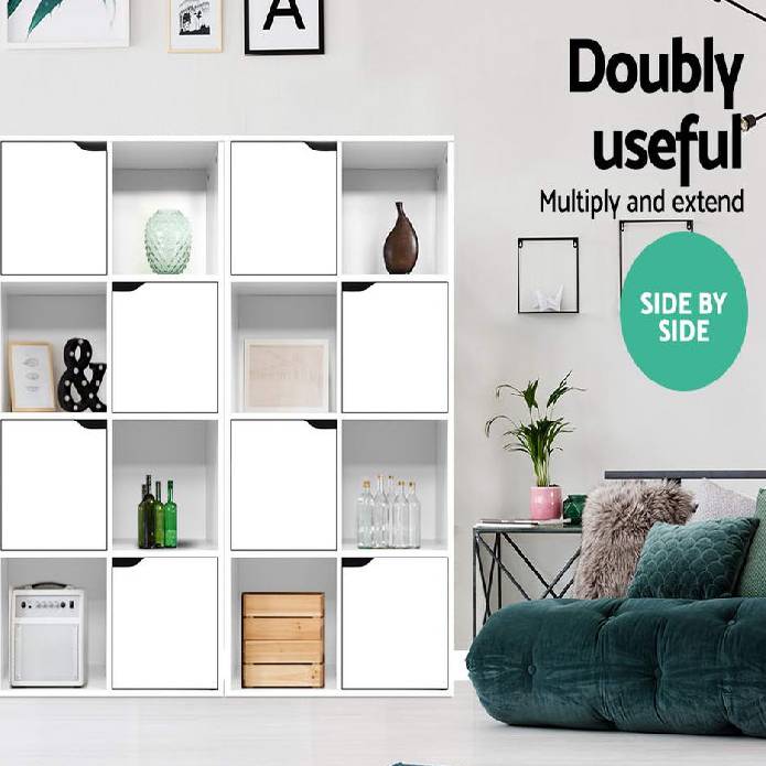 Artiss Display Shelf 8 Cube Storage 4 Door Cabinet Organiser Bookshelf Unit White