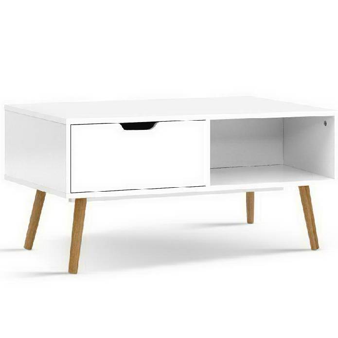 Artiss Coffee Table Storage Drawer Open Shelf Wooden Legs Scandinavian White