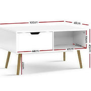 Artiss Coffee Table Storage Drawer Open Shelf Wooden Legs Scandinavian White