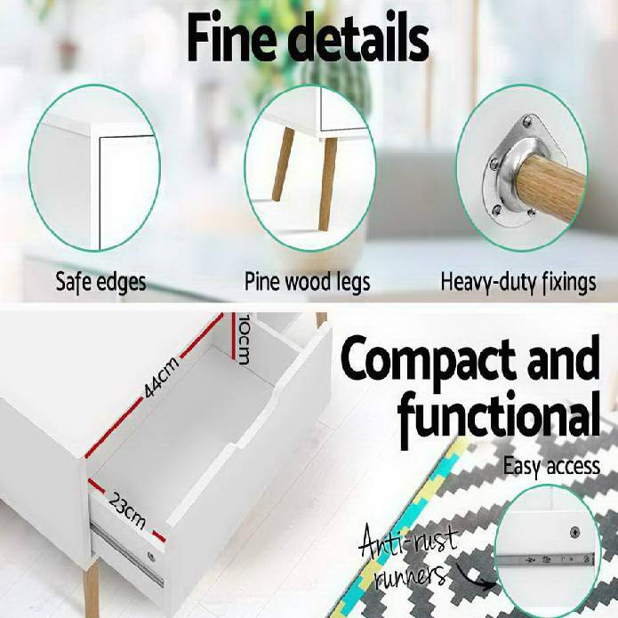 Artiss Coffee Table Storage Drawer Open Shelf Wooden Legs Scandinavian White