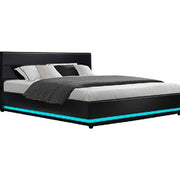 Artiss RGB LED Bed Frame King Size Gas Lift Base Storage Leather LUMI Black